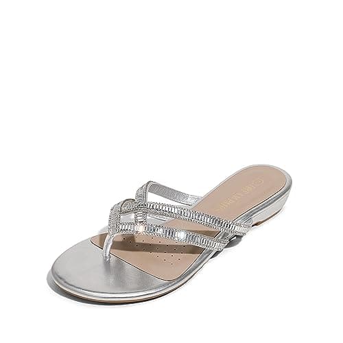 Image of DREAM PAIRS Women's Sparkly Flip Flops Fashion Rhinestones Design Slides Sandals JEWEL_01,Size 7,Silver,JEWEL_01