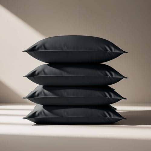 Image of 100% Egyptian Cotton Pillowcases - 200 Thread Count, Super Soft & Durable, Standard Size (50cm x 75cm), Pack of 4, Breathable & Easy Care, Envelope Closure (Black)