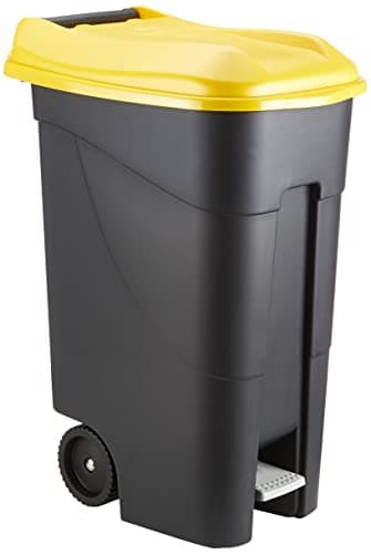 Image of Tayg 259297 Wheeled Trash Can + Pedal 80 Litres, Black/Yellow