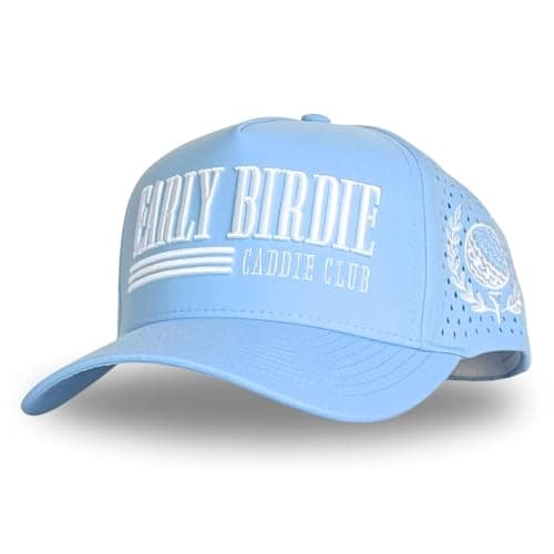Image of CITRUSY Athletic Trucker Golf Hat | Performance Mens 5 Panel Cap | Cool Breathable Waterproof Workout Running Snapback, Early Birdie | Light Blue, One size