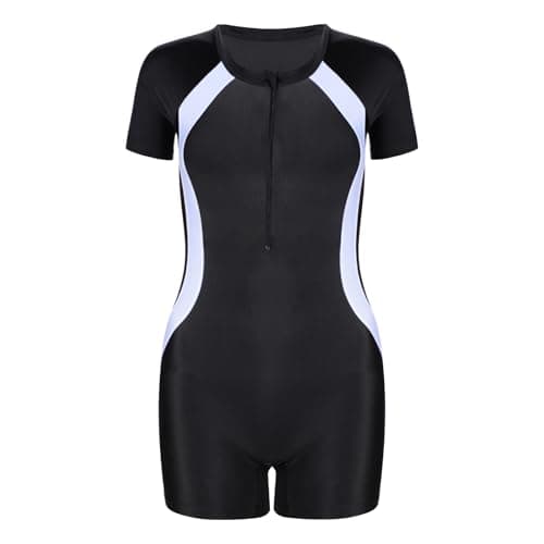 Image of Lancry Swimming Costume for Boys Girls, One-Piece Kids Swimsuit, Short Sleeve Swimming Costume for Boy Girl (UK, Age, 12 Years, 14 Years, Regular, Black)