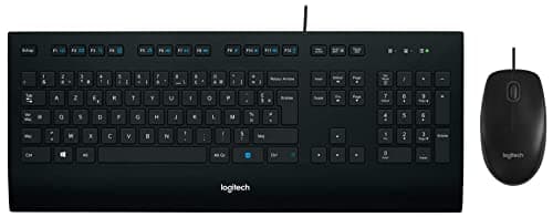 Image of Logitech K280e Pro Wired Business Keyboard, QWERTY US-International Layout - Black & B100 Wired USB Mouse, 3-Buttons, Optical Tracking, Ambidextrous PC/Mac/Laptop - Black