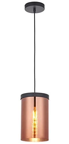 Image of National Lighting Pendant Light Fitting - Single Pendant Light with Matt Black & Copper Glass Finish - Height Adjustable Ceiling Light Fitting for Kitchen or Dining - 10W LED E27 (Required)