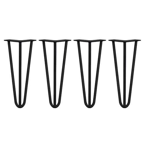 Image of 4 x Hairpin Table Legs with Free Screws & Protector Feet Metal Heavy-Duty DIY – 12mm Black Steel 12" - 3 Prong…