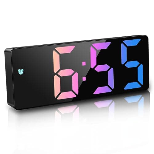 Image of JQGO Alarm Clock Digital Battery Powered, LED Travel Alarm Clocks Beside Mains Powered Non Ticking with Snooze Temperature Date Time Brightness Adjustable for Kids Adults, Colourful
