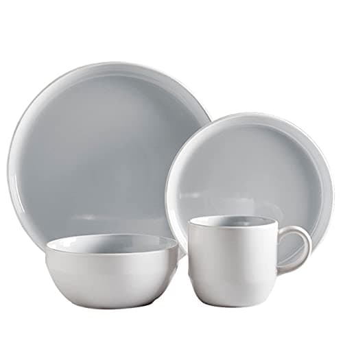 Image of Barbary & Oak 16 Piece Oslo Dinnerware Set, Stoneware, White and Nimbus Grey, BO867004GRY