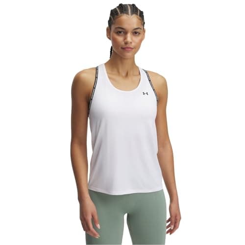 Image of Under Armour Women's Tech Knockout Tank, Ultra-Light and Breathable Running Vest, Athletic Sleeveless Tank Top for Women, White / / Black, MD