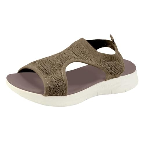 Image of Sandals for Women Orthopedic, Sandals with Arch Support Summer Slip on Ladies Wedge Slingback Walking Slip on Platform Shoes Casual Beach Slingback Comfy Washable Slide Sport Shoes, 6 Coffee