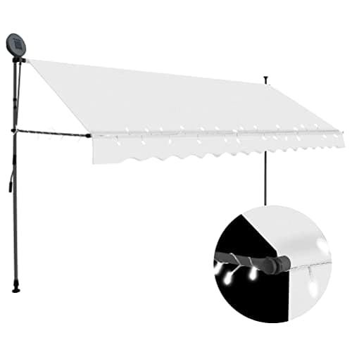 Image of vidaXL Manual Retractable Awning with LED - Cream Fabric Outdoor Canopy, Adjustable Height and Angle, Weather, Easy Assembly - 400cm Width