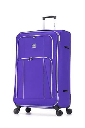 Image of Skylark Extra Large 32” Lightweight Softshell Expandable Suitcase, Integrated Combination Lock, 4 Wheels Check in Luggage for 30kg (Purple, 162 litres)