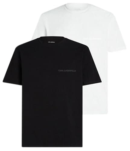 Image of Karl Lagerfeld B.V Men's Elongated Logo Ss Tshirt (2 Pack) Base Layer Top, Black/White, XL