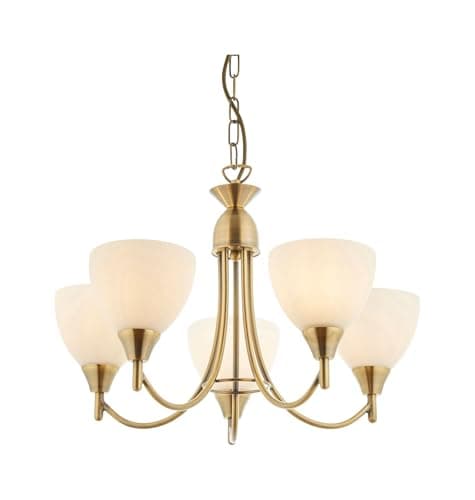 Image of Endon Alton Classic Antique Brass E14 Dimmable 5 Light Pendant Semi Flush Ceiling Light
