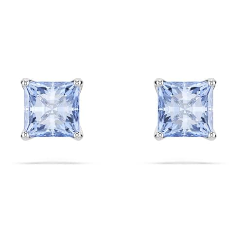 Image of Swarovski Matrix Stud Earrings, Blue Square-Cut Stones in a Rhodium-Finished Setting, Part of the Swarovski Matrix Collection