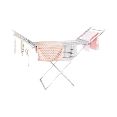 Image of BARGAIN FACTORY Heated Winged Clothes Airer | Aluminium Clothes Drying Rack | 230w Energy-Efficient 18 Heated rails indoor airer |Low-Energy Indoor Laundry Dryer Stand