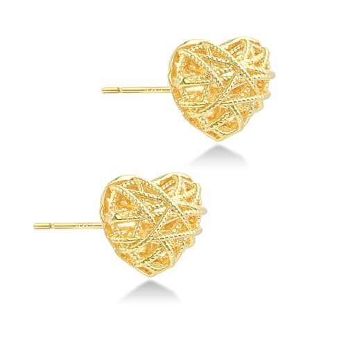 Image of Weviway 14K Gold Plated Heart Stud Earrings for Women - 925 Sterling Silver Hypoallergenic Tiny Heart Earrings Studs, Elegant Jewellery Gift for Her
