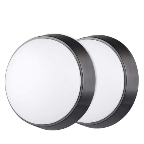 Image of 18W LED 4000K IP65 Circular Wall Ceiling Mounted Round Dome Bulkhead Light Fitting lamp for Indoor, Outdoor, Bedroom, Bath, Hallway, Corridor, Utility, Shed, Workshop, Porch - Black - Pack of 2