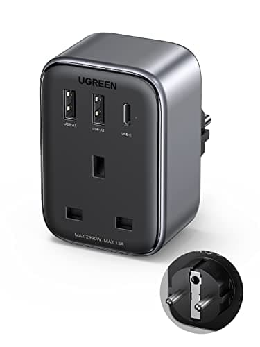 Image of UGREEN UK to European Plug Adapter PD 30W Travel Adapter with USB C GaN Fast 4-in-1 Travel Plugs UK to EU for Germany France Spain Iceland Greece Poland Portugal Austria Netherlands Turkey