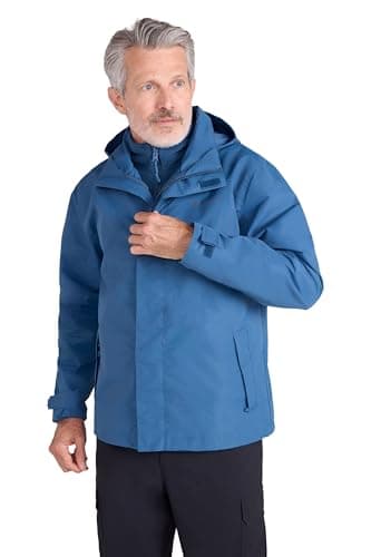 Image of Mountain Warehouse Fell Mens 3 in 1 Water Resistant Jacket - Adjustable Coat, Packaway Hood, Detachable Inner Fleece, Many Pockets - Spring Summer, Outdoors Dark Blue S
