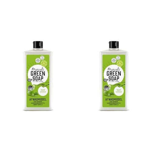 Image of Marcel's Green Soap - Washing Up Liquid Basil & Vetiver Grass - Dishwashing Liquid - 100% Eco friendly - 100% Vegan - 100% Recycled Plastic - 97% Biodegradable - 500 ML (Pack of 2)