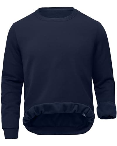 Image of Tyhengta Mens Sweatshirt Round Neck Winter Pullover Sweaters Thermal Tops Fleece Lined Sweatshirts Warm Jumper Navy Blue,XL