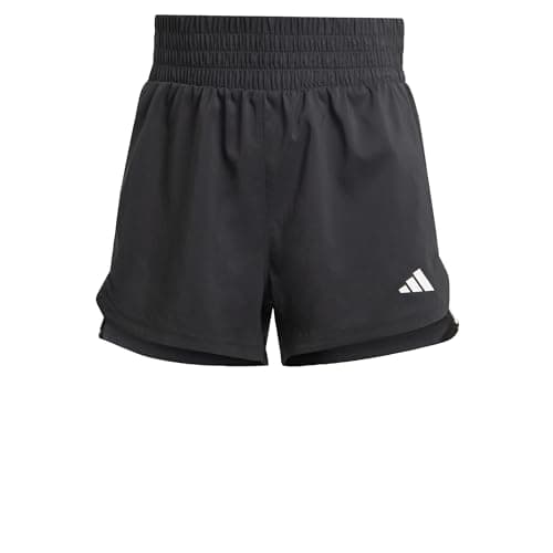 Image of adidas Women's Pacer Training 3-Stripes Woven High-Rise Shorts, Black/White, M 3 inch