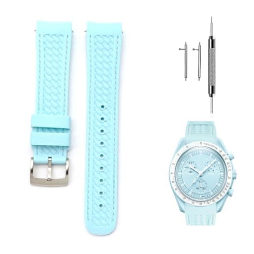 Image of Ziknow Slicone Watch Straps for Moonswatch Swatch 20mm Curved End Moonwatch Strap for Omega X Swatch Speedmaster/Rolex/SEIKO Replacement Straps for Men Women (Light Blue)