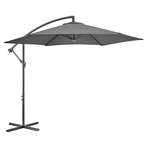 Image of CHRISTOW Banana Parasol 3m – Grey, Large Cantilever-Style Umbrella for Garden Patio, UPF30+ UV Protection, Steel Frame, Overhanging Polyester Canopy, Crank Handle & Locking Lever