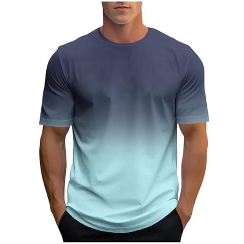 Image of T Shirts for Men UK Fashion Tie Dye Mens T Shirt Gradient Short Sleeve Workout Tshirts Summer Crew Neck Tee Tops Classic Color Block T-Shirts Casual Everyday Wear Clothes Light Blue 1 3XL