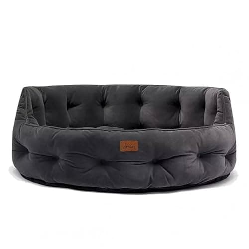 Image of Rosewood x Joules Grey Chesterfield Pet Bed, Large – Luxury Velvet Dog Bed with Non-Slip Base, Extra Padding & Supportive Cushion – Stylish Sofa-Inspired Design, Comfortable Resting Spot