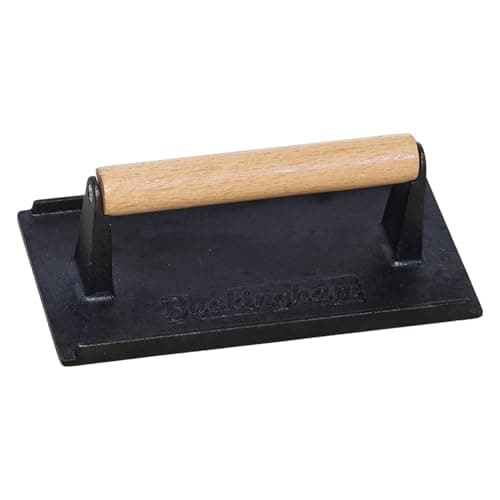Image of Buckingham Cast Iron Steak Weight Grill Press Black with Premium Wooden Handle Ideal for Burger Steak BBQ Perfect for Unwanted Fat 21 Cm