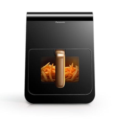 Image of Panasonic NF-CC600AXE AirFryer Oil-Free Deep Fryer with Porthole, 5L, 80-200°C, Digital Timer and LCD Display, Soft Steam, 11 Presets, Easy Clean, Black/Dark Blue and Rose Gold Handle