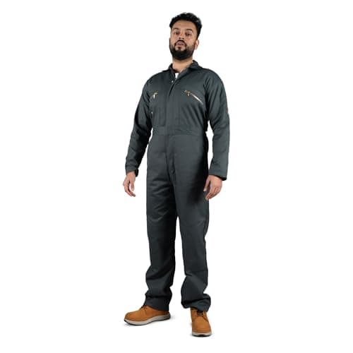 Image of Unbreakable Men's Green Zipped Coveralls - Heavy Duty Workwear Overalls, Boilersuit with Concealed Brass Zip, Internal Knee Pad Pockets, Reinforced Stretch Waistband - Multi-Pocket Design