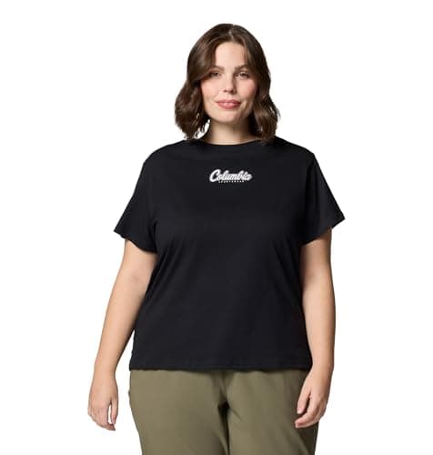 Image of Columbia Womens Rolling Bend Graphic Short Sleeve, Black/Scripted Brand, XS
