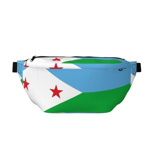 Image of Flag of Djibouti Print Fashionable Waist Bag for Women & Men - Sling Bag with Zipper Pockets, Large Capacity