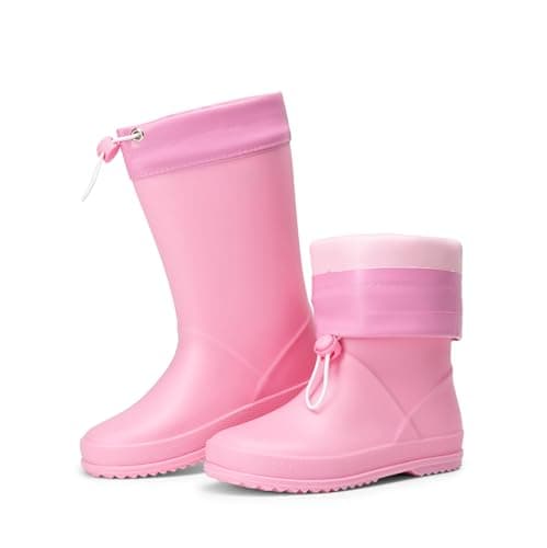 Image of DREAM PAIRS Kids Rain Boots Boys Girls Lightweight Boots Waterproof Easy-on Outdoor Playing Rain Boot Unisex-Child,Size 2 Big Kid,Pink,SDRB2401K