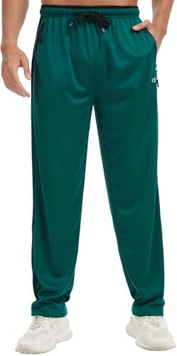 Image of YuKaiChen Men's Jogging Bottoms Straight Leg Tracksuit Bottoms Open Hem Loose Fit Lightweight Quick Dry Jogging Pants Green M