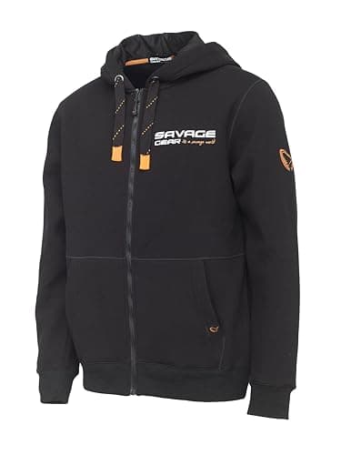Image of Savage Gear Urban Zip Hoodie – Durable Heavy Cotton/Polyester Sweatshirt for Anglers, Fishing, Hunting, and Camping – Soft Brushed Fleece, Adjustable Fit, Large Front Pockets XL Black Ink