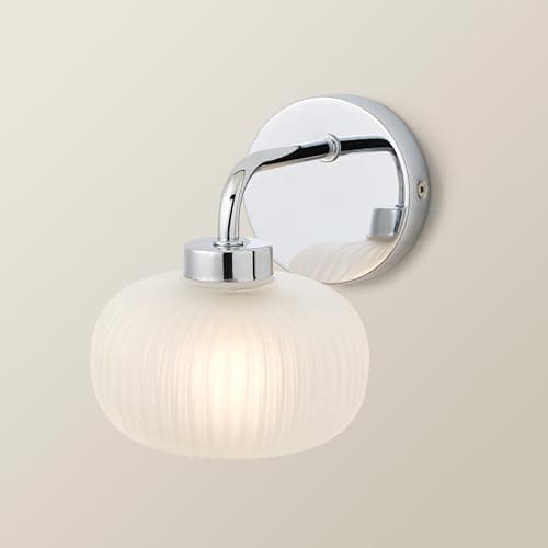 Image of ValueLights | Chrome Wall Light Fitting with Frosted Ribbed Lampshades | Bath Wall Lights, Home Décor & Improvement Essential | IP44 Bathroom | Mains Wired