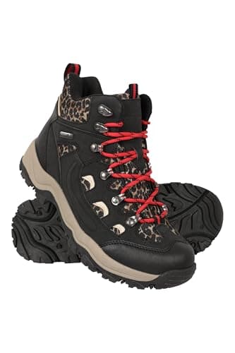 Image of Mountain Warehouse Adventurer Womens Printed Waterproof Boots - Synthetic Upper, Mesh Lined with Heel & Toe Bumpers - Best for Spring Summer, Hiking & Outdoors Black (Printed) Adult Shoe Size 7