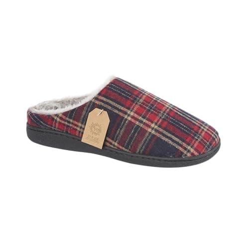 Image of Jo & Joe Men's Quilted Microsuede Faux Sheepskin Faux Fur Lined Mule Slippers (Red, UK Footwear Size System, Adult, Men, Numeric, Medium, 7)