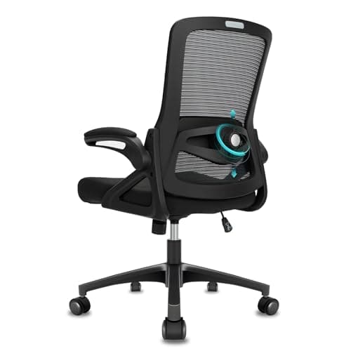 Image of Durrafy Ergonomic Office Chair, 4D Lumbar Support Mesh Desk Chair with 90° Folding Armrests, 150kg Load Height Adjustable Computer Chair for Home Office, Black