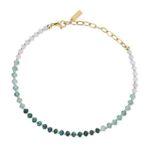 Image of COAI Beach Anklet for Women, Crystal Beaded Anklet for Women, 4mm Faceted Moonstone Aventurine Malachite