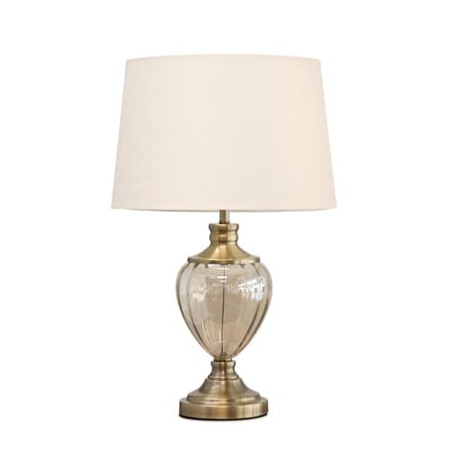Image of Lighting Supermarket Hepburn Large Amber Glass Table Lamp with Antique Brass Base and Fabric Shade, for Living Room, Hallway or Console Table (Cream Pleat)
