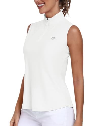 Image of MoFiz Womens Golf Polo Shirts Sleeveless Tennis Golf Top UPF 50+ Quick Dry Lightweight Work Gym Sports T-Shirt with 1/4 Zip White Size S