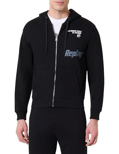 Image of Replay Men's Hoodie with Zip with Bum Pocket, Black 098 (Black), XXL