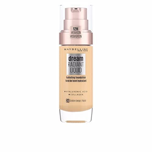 Image of Maybelline Foundation, Dream Radiant Liquid Hydrating Foundation with Hyaluronic Acid and Collagen, Lightweight, Medium Coverage Up to 12 Hour Hydration, 24 Golden Beige, 30 ml (Pack of 1)