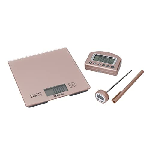 Image of Taylor Pro 3-Piece Kitchen Measuring Set with Hygienic Digital Scales, Instant- Read Thermometer and Timer - Rose Gold