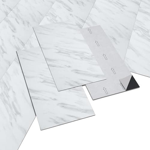 Image of INMOZATA 28Pcs/5m² Peel and Stick Floor Tiles 30x60cm Marble Effect Vinyl Flooring Floor Tiles Self Adhesive Waterproof Vinyl Floor Tiles for Bathroom Kitchen Bathroom 2mm Thickness (Marble White)