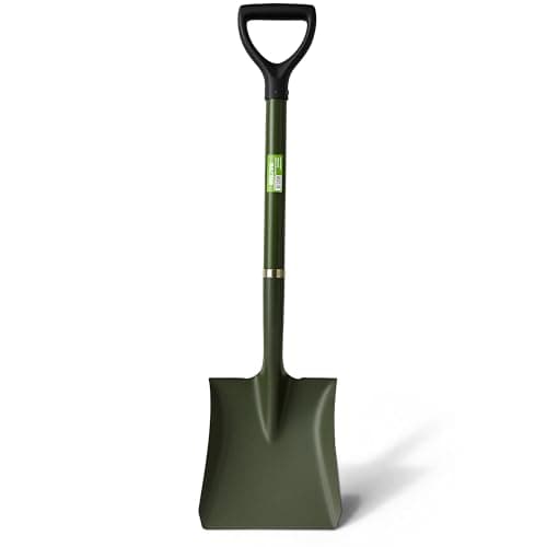 Image of Heavy-Duty Square Garden Shovel, 104 cm, Multi-Purpose with Rubber Grip Handle, Dark Green