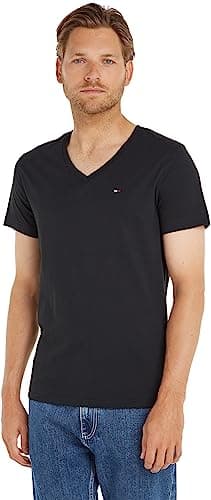 Image of Tommy Jeans Men's Tjm Original Jersey V Neck Tee Dm0dm04410 T-Shirt, Black (Tommy Black 078), L